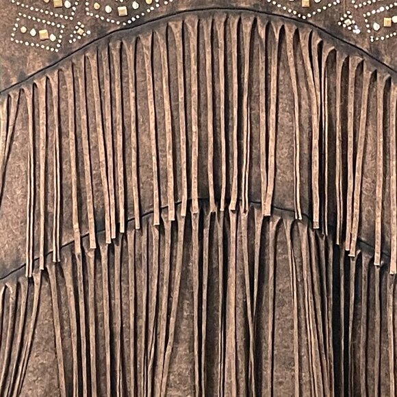 (NEW) T PARTY Fringe Rhinestone Sleeveless Tank Washed/Embellished, Brown - S - Picture 3 of 10